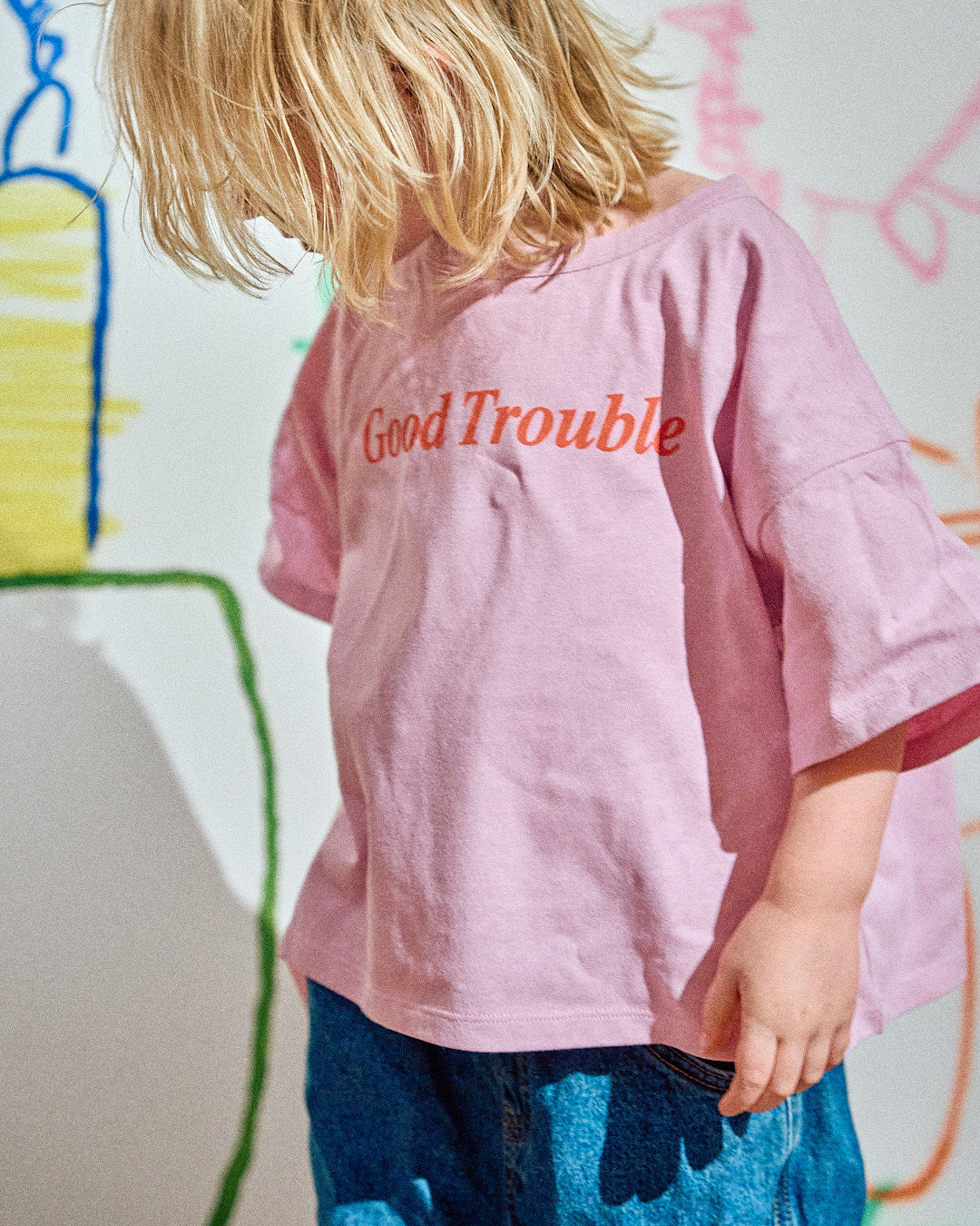 Good Trouble Tee - Floss/ Neon Red