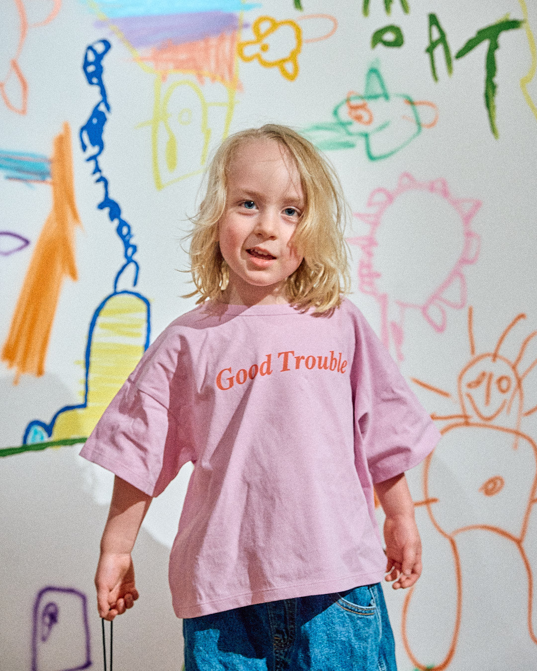 Good Trouble Tee - Floss/ Neon Red