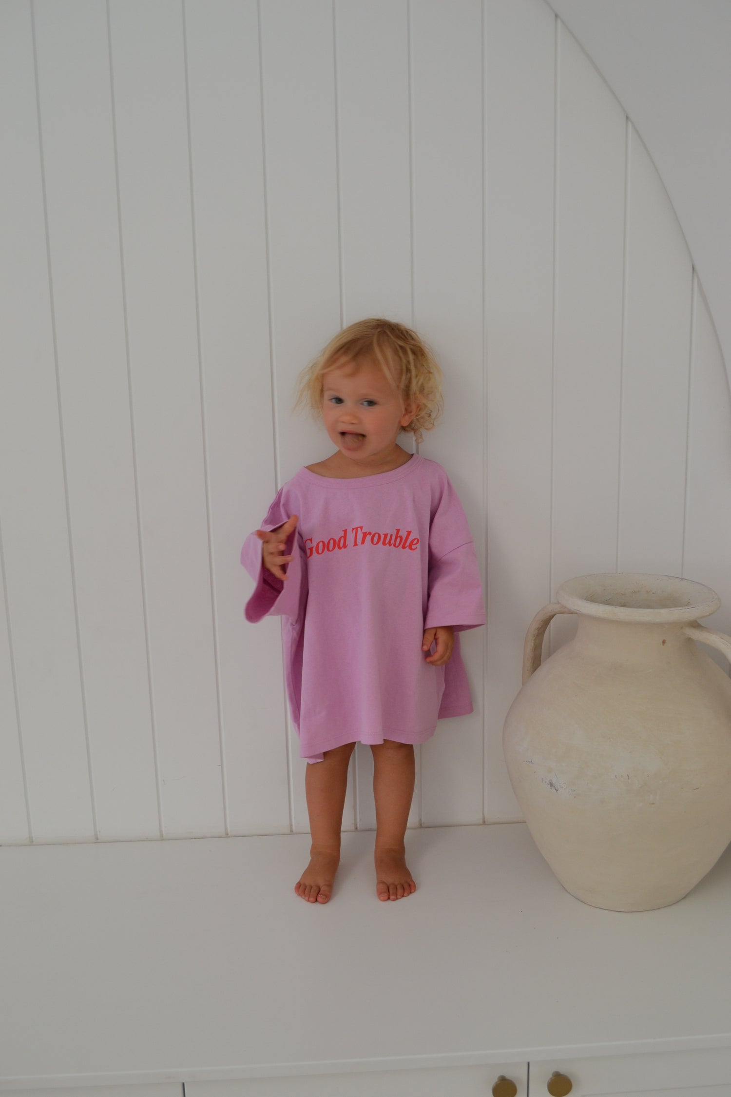 Good Trouble Tee - Floss/ Neon Red