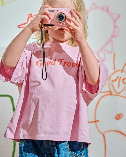 Good Trouble Tee - Floss/ Neon Red